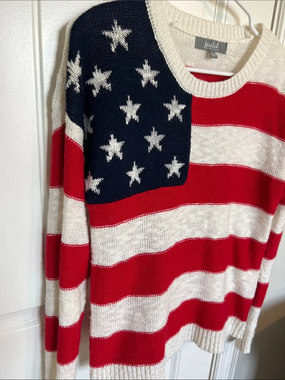 Merled USA Flag Knit Sweater - Red, White & Navy- super soft sz Small - Picture 2 of 9